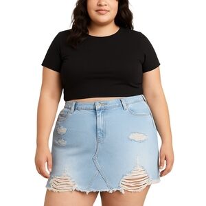 UMGEE Denim Skirt Womens Plus 1X Light Wash Distressed Raw Hem Grunge Edgy Y2K
